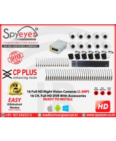 CP Plus 16 HD ( 10 Indoor 6 Outdoor ) 2.4 MP Full HD CCTV Cameras Complete Package