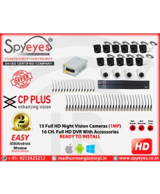 CP Plus 15 HD ( 4 Indoor 11 Outdoor ) 1 MP Full HD CCTV Cameras Complete Package