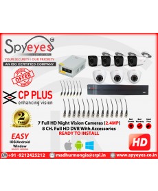 CP Plus 7 HD ( 3 Indoor 4 Outdoor ) 2.4 MP Full HD CCTV Cameras Complete Package