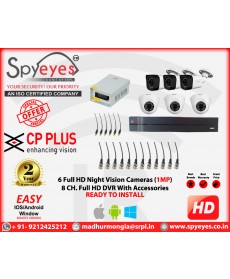 CP Plus 6 HD ( 3 Indoor 3 Outdoor ) 1 MP Full HD CCTV Cameras Complete Package